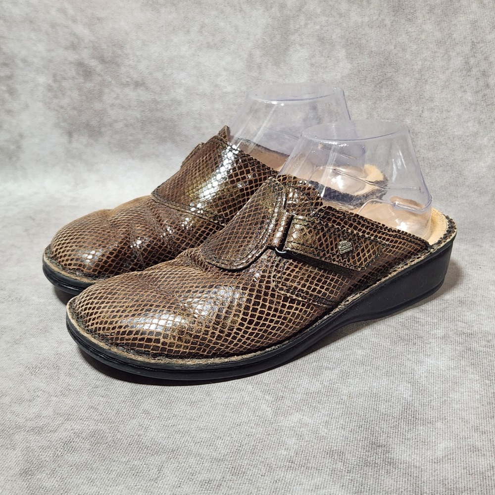 Finn Comfort Germany Womens 40 Bronze/Brown Snakeskin‎ Leather Clogs Mules